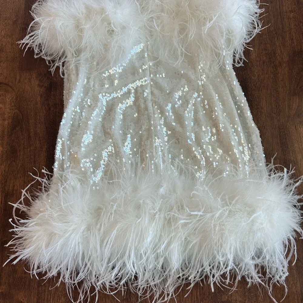 AKIRA White Strapless Sequin Feather Mini Dress - Picture 2 of 2